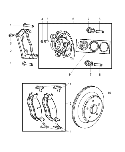 2005 Dodge Ram 1500 Brakes, Rear, Disc Diagram 2