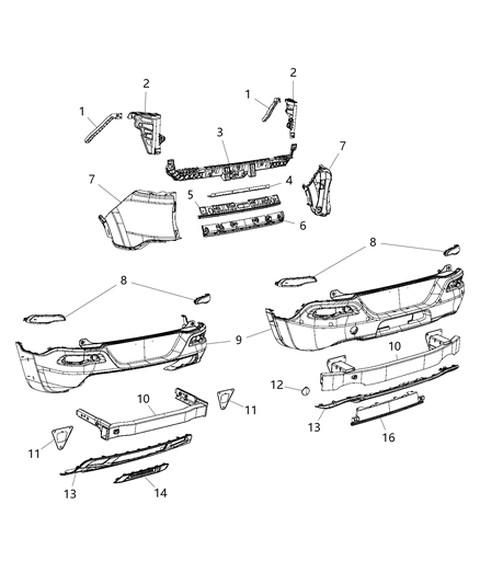 2015 Jeep Cherokee Fascia, Rear Diagram