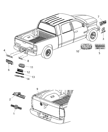 2013 Ram 2500 Nameplates - Emblem & Medallions Diagram