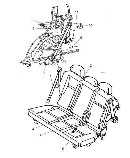 2007 Chrysler PT Cruiser Seat Belts - Rear Diagram