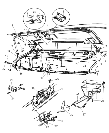 1997 Dodge Ram Van Hood & Hood Release Diagram