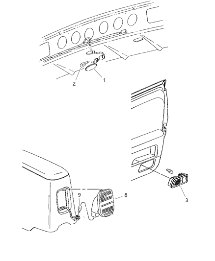 2001 Chrysler Sebring Sedan & Convertible Lamps - Cargo, Dome, Courtesy & Trunk Diagram