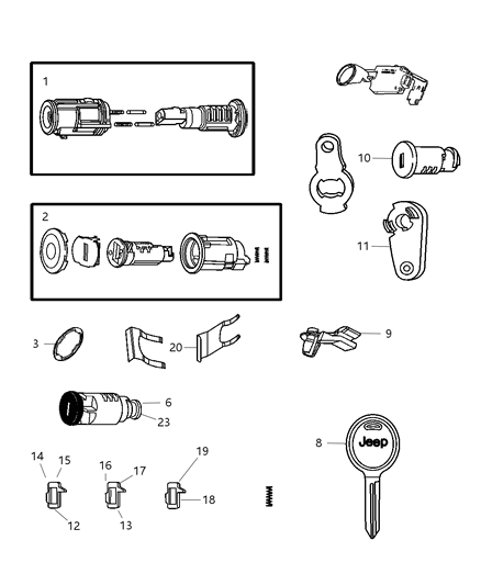 2007 Jeep Wrangler Lever-Door Lock Cylinder Diagram for 68001714AA