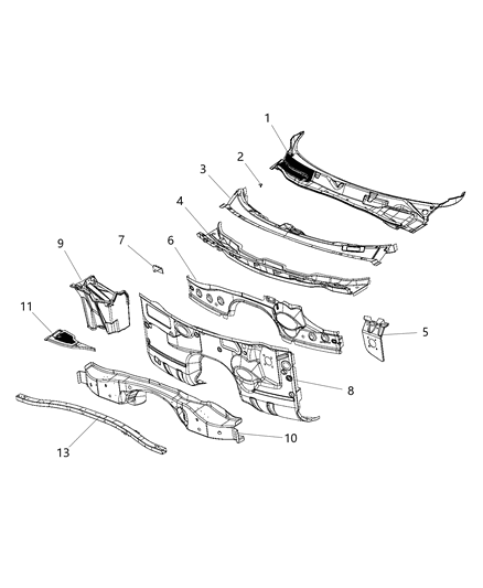 2015 Dodge Challenger Cowl, Dash Panel & Related Parts Diagram