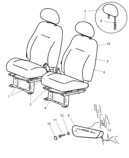 2004 Chrysler PT Cruiser Front Seat Diagram 2