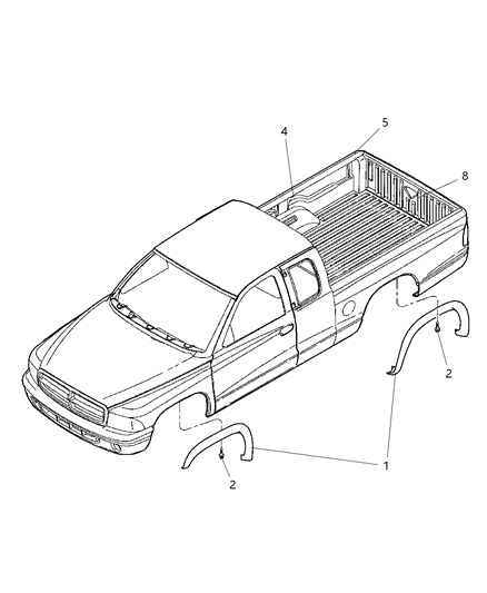 2001 Dodge Ram 3500 Hardware-BEDLINER - Under Rail Diagram for 5011297AA