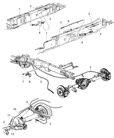 2014 Ram 3500 Cab Chassis Park Brake Cables, Rear Diagram