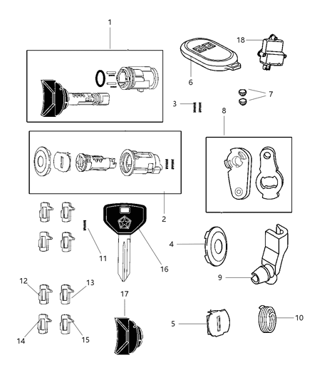 1997 Dodge Dakota Lock Cylinders & Components Diagram