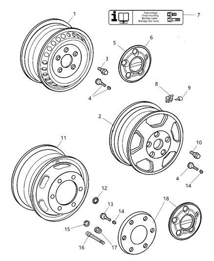 2004 Dodge Sprinter 2500 16X6.5 Aluminum Silver Wheel Rim Diagram for 5140692AA