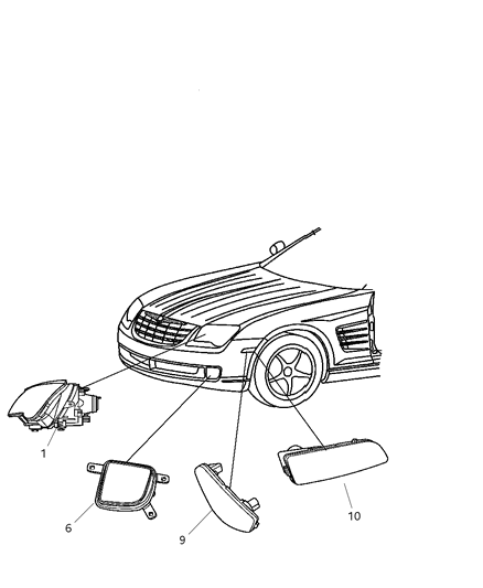 2004 Chrysler Crossfire Lamps, Front Diagram