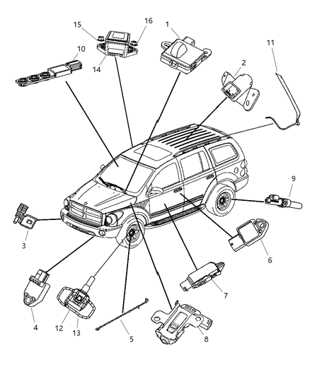 2007 Chrysler Aspen Sensors Body Diagram