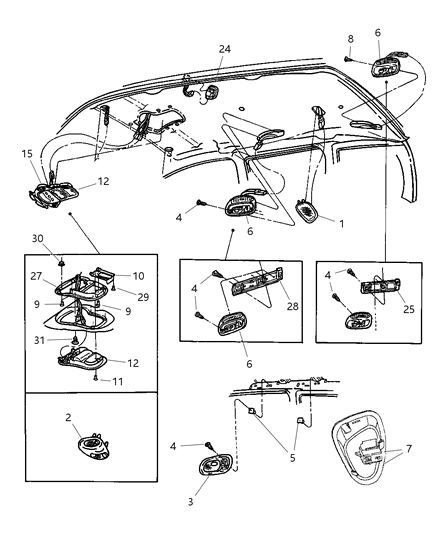 1998 Dodge Grand Caravan Lamps - Cargo - Dome - Courtesy - Reading Diagram