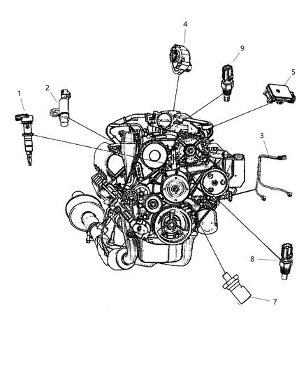 2009 Jeep Commander Sensors - Engine Diagram 2