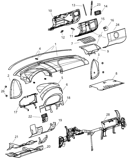 2004 Chrysler Crossfire Instrument Panel & Related Parts Diagram