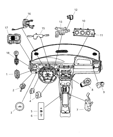 2003 Chrysler Sebring Sedan & Convertible Switches - Instrument Panel & Console Diagram