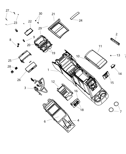 2008 Chrysler Aspen Front Console Diagram for 68019545AA