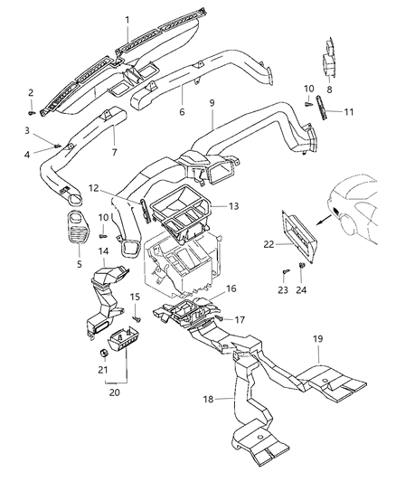 1997 Chrysler Sebring Defroster And Ventilation Duct And Nozzles Diagram