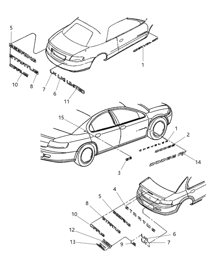 2001 Chrysler Sebring Sedan & Convertible Nameplates Diagram
