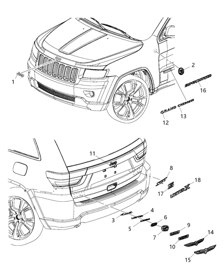 2019 Jeep Grand Cherokee NAMEPLATE-Hood Diagram for 68406600AA