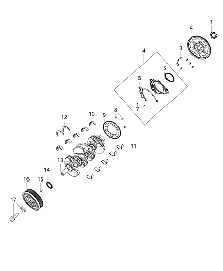 2021 Jeep Cherokee Crankshaft, Crankshaft Bearings, Damper And Flywheel Diagram 1