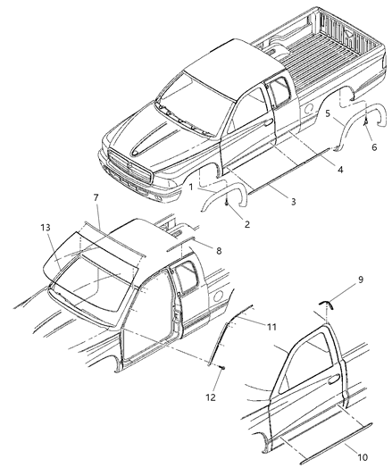 1999 Dodge Dakota Molding Wheel Opening Flare Diagram for 5FJ55DX8AB