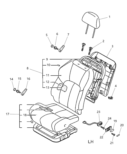 2001 Dodge Stratus Coupe Front Seat - Left Diagram