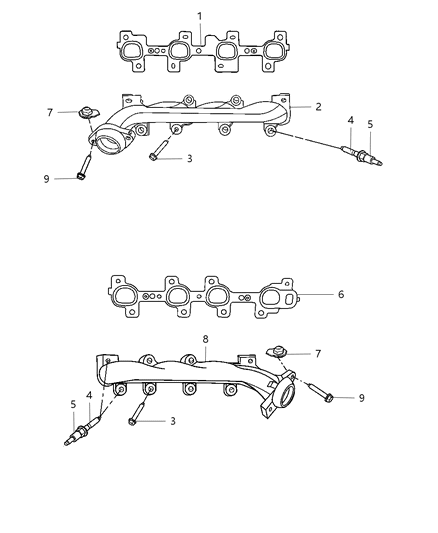 2007 Dodge Ram 1500 Exhaust Manifolds & Mounting Diagram 2