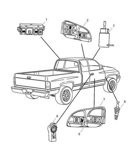 2001 Dodge Ram 3500 Quad & Club Cab Switches Body Diagram
