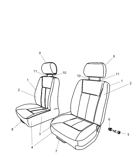 2007 Dodge Dakota HEADREST-Front Diagram for 1FW521D5AA