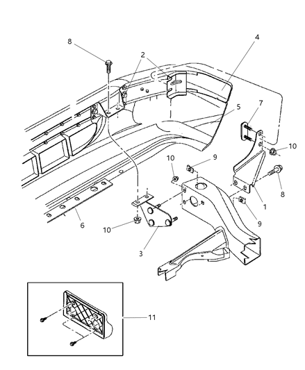 1999 Dodge Dakota Bumper, Front Diagram