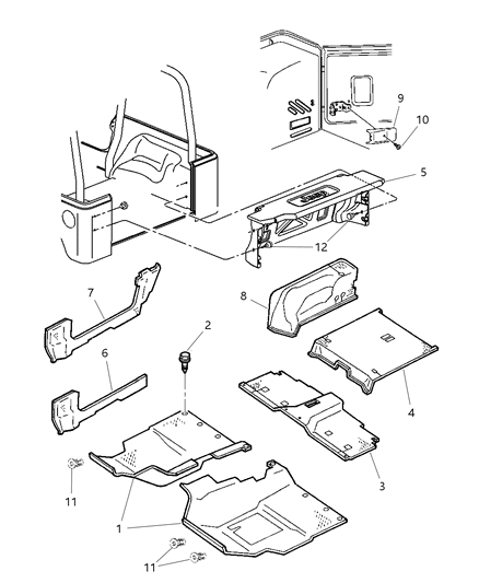 2001 Jeep Wrangler Carpets & Interior Trim Panels Diagram