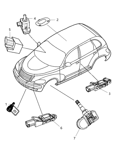 2010 Chrysler PT Cruiser Sensors - Body Diagram