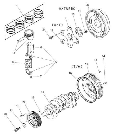 1997 Dodge Avenger Crankshaft , Pistons And Torque Converter Diagram 1
