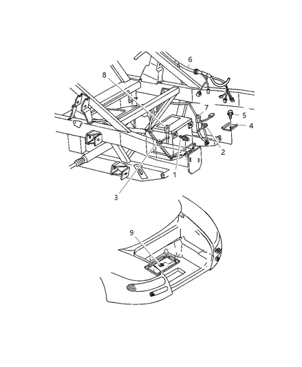 1997 Dodge Viper Battery Tray & Cables Diagram