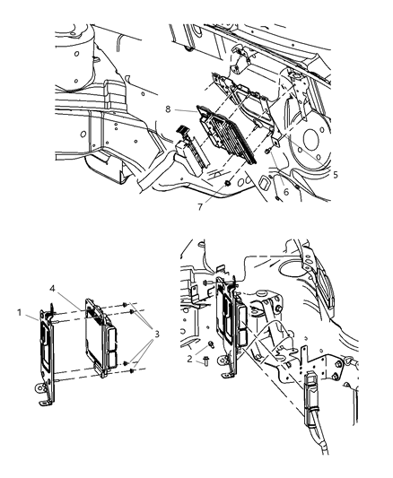 2008 Chrysler PT Cruiser Modules, Engine Compartment Diagram