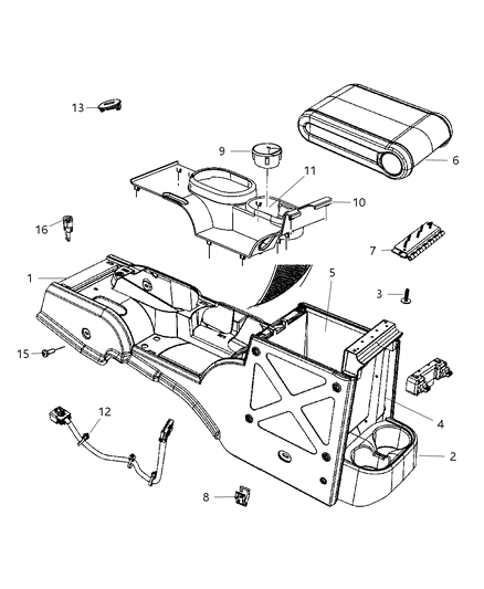 2010 Jeep Wrangler Base-Floor Console Diagram for 1FG73ZJ3AB