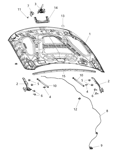 2015 Ram 3500 Cab Chassis Hood & Related Parts Diagram