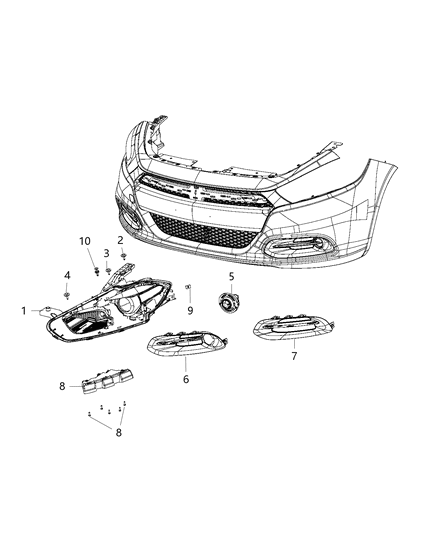 2016 Dodge Dart Lamps, Assembly Front Diagram 2