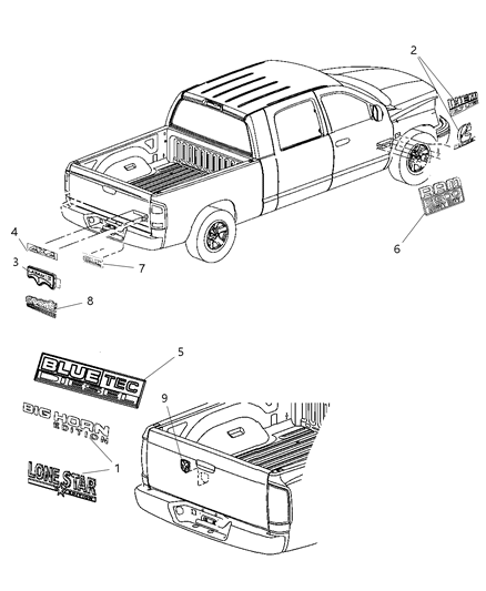 2009 Dodge Ram 3500 Nameplates - Emblem & Medallions Diagram