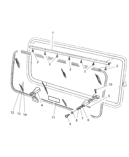 1999 Dodge Ram Van Door, Single Rear Cargo Glass And Hardware Diagram