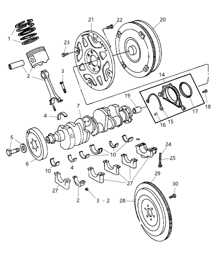 2004 Dodge Ram 3500 Crankshaft , Pistons , Bearings , Torque Converter And Flywheel Diagram 3