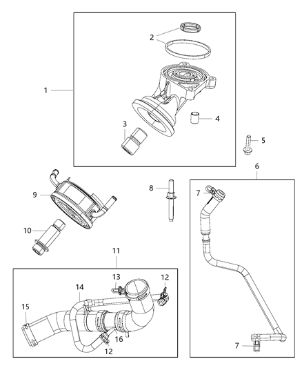 2016 Ram 1500 Engine Oil Filter & Housing & Adapter / Oil Cooler , Adapter & Hoses / Tubes Diagram 4