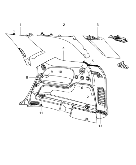 2012 Dodge Durango Panel-Quarter Trim Diagram for 1SU291D3AF