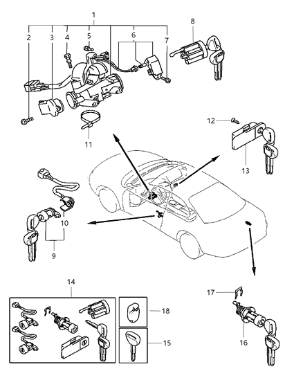 1999 Dodge Avenger Lock Cylinders & Keys Diagram