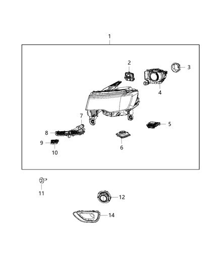 2016 Jeep Grand Cherokee Headlight Assembly Right Diagram for 55112916AC