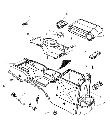 2007 Jeep Wrangler Console ARMREST Diagram for 1FG761J3AA