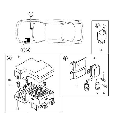 2000 Chrysler Sebring Relays - Engine Room Diagram