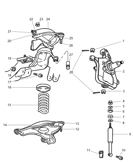 2002 Dodge Ram 3500 Upper And Lower Control Arms, Springs And Shocks - Front Diagram 1
