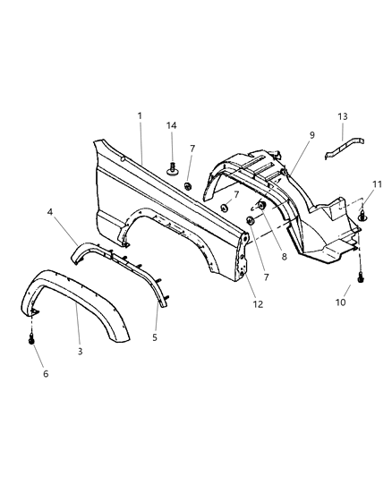 1997 Jeep Cherokee Fenders, Front Diagram