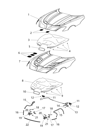 2014 Dodge Viper Hood Panel Diagram for 68199408AD